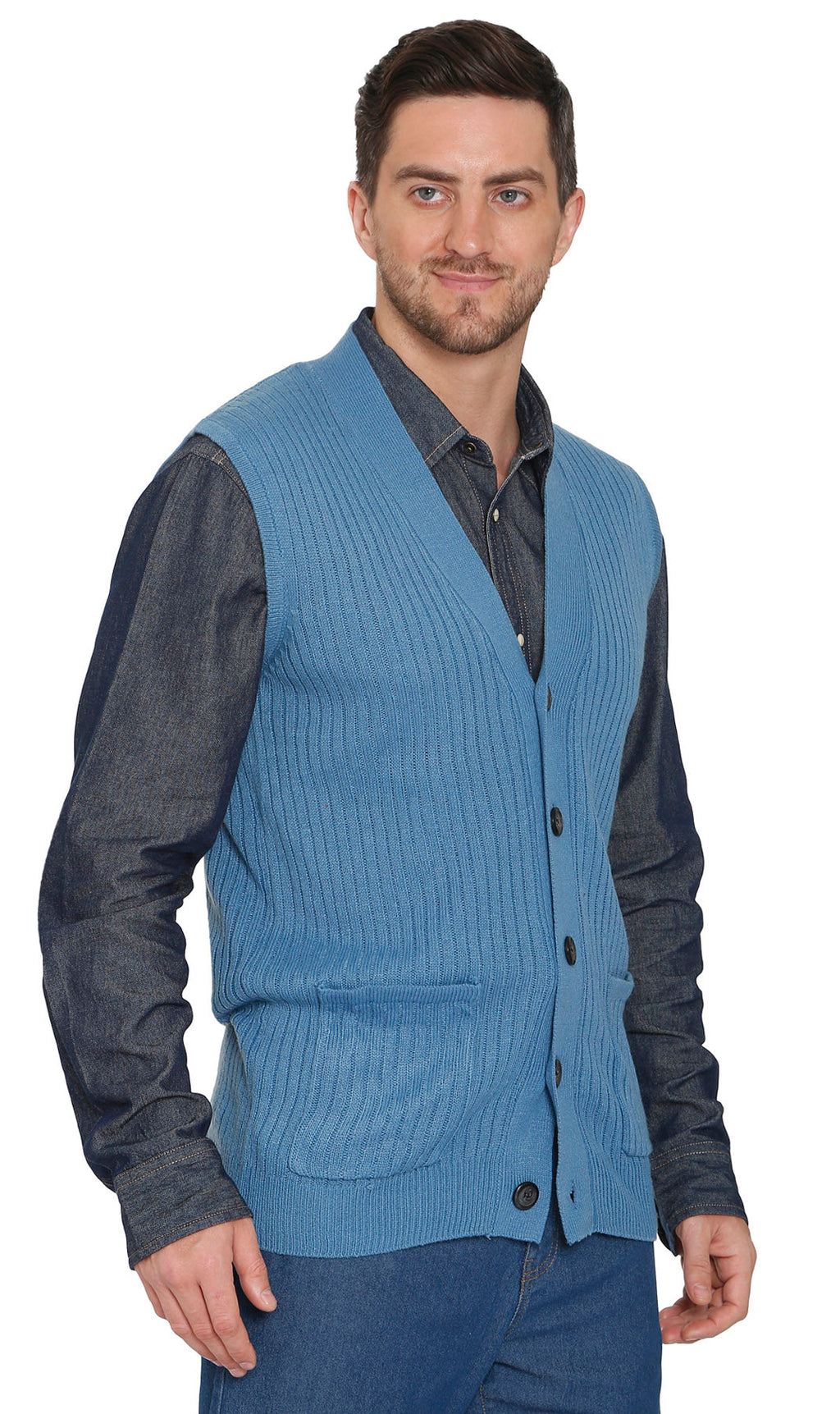 Rib Knit Button Front Sweater Vest