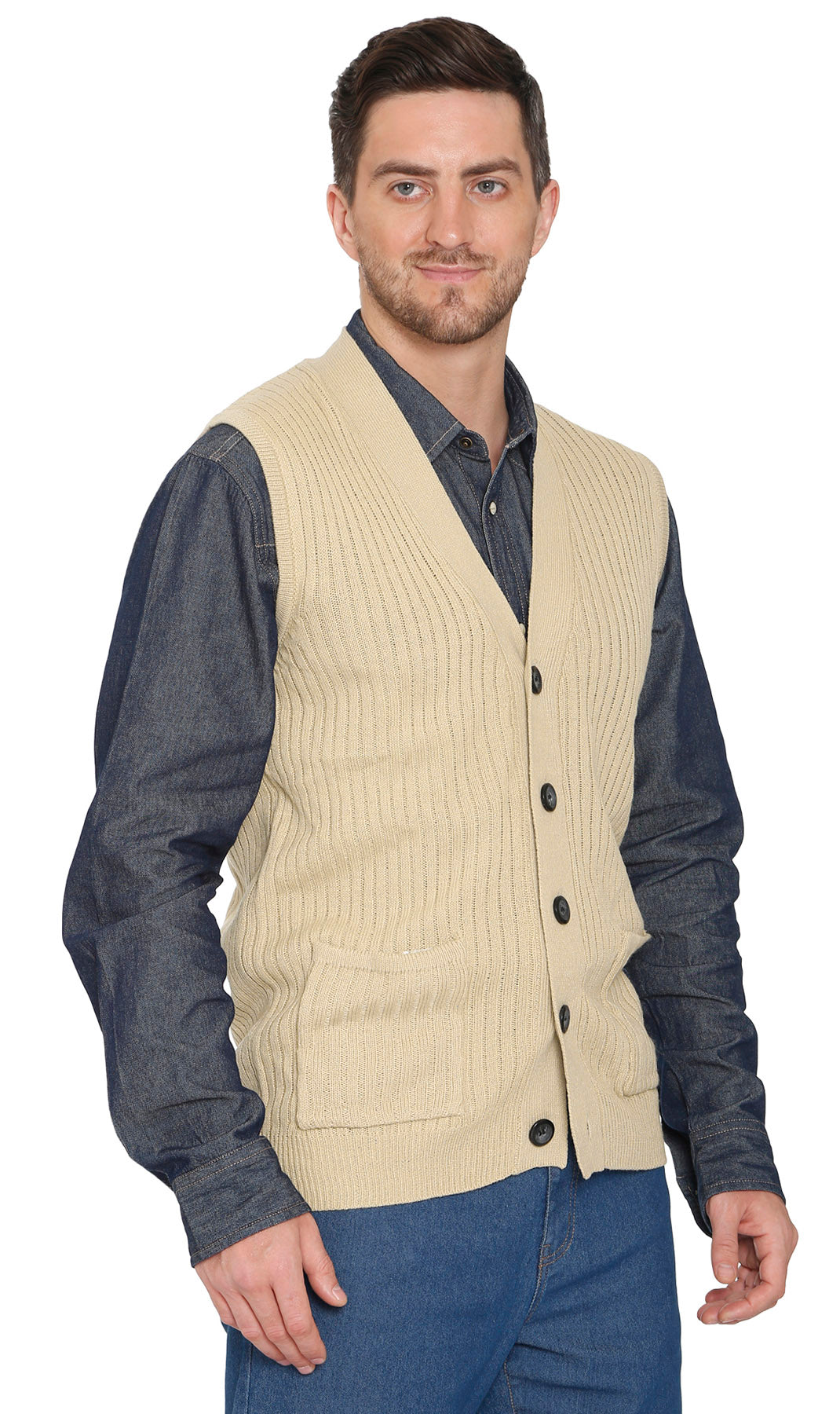 Rib Knit Button Front Sweater Vest