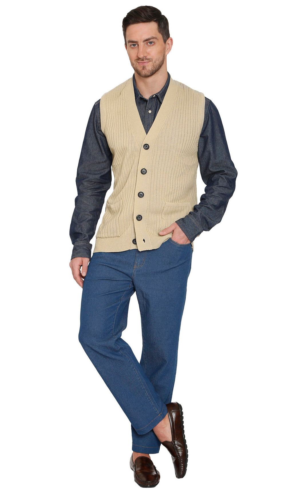 Rib Knit Button Front Sweater Vest