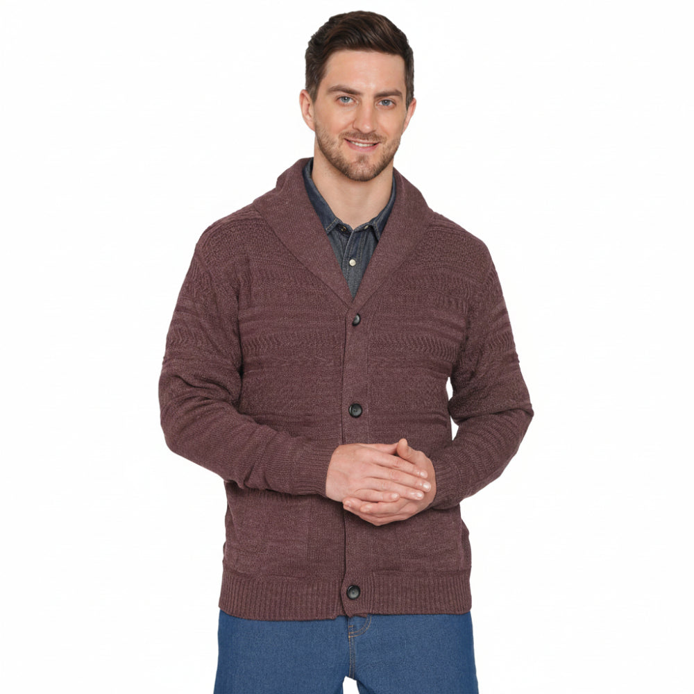 Jacquard Knit Shawl Collar Cardigan