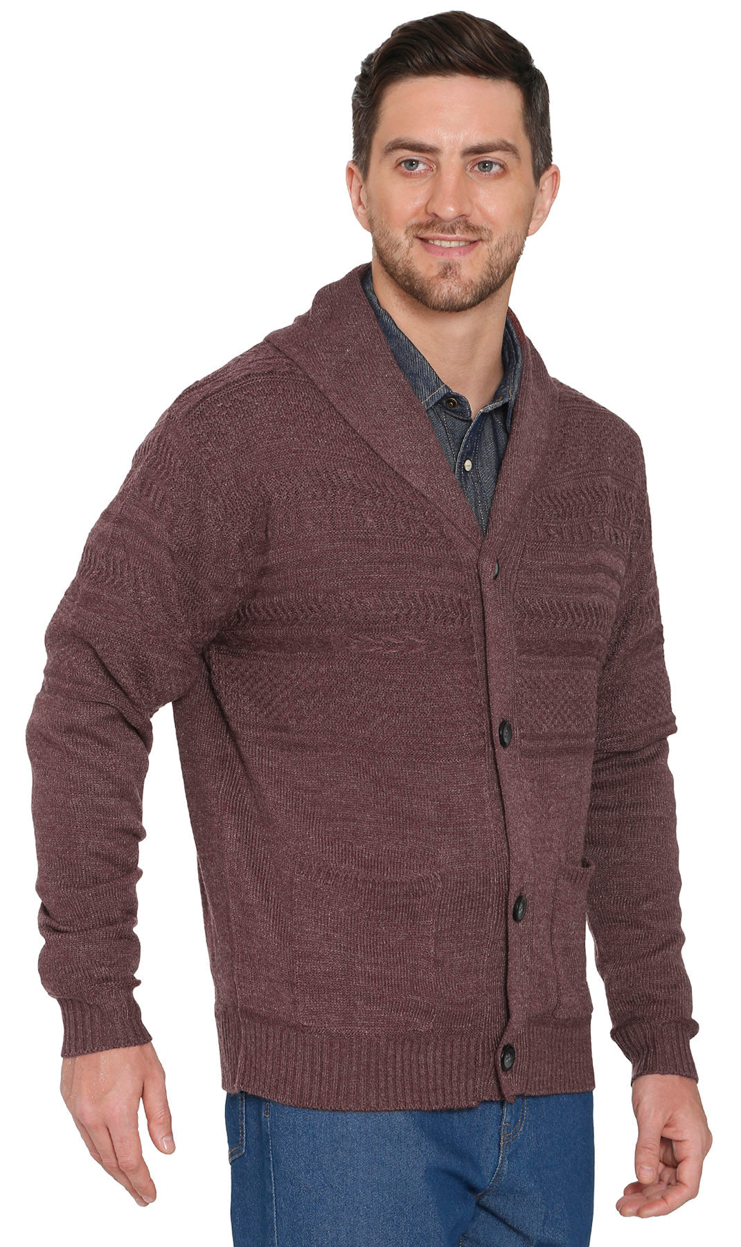 Jacquard Knit Shawl Collar Cardigan