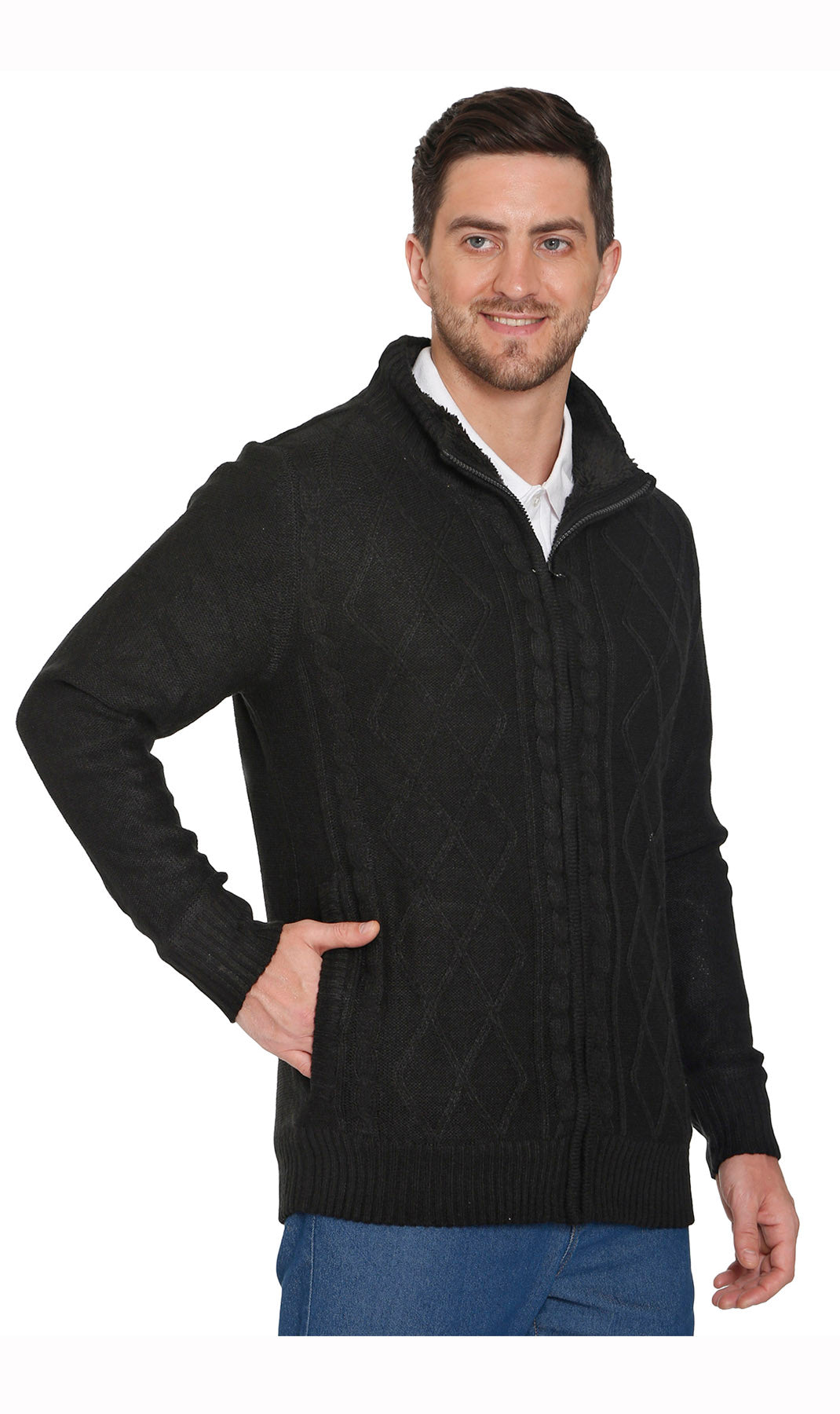 Sherpa Lined Fleece Sweater Jacket