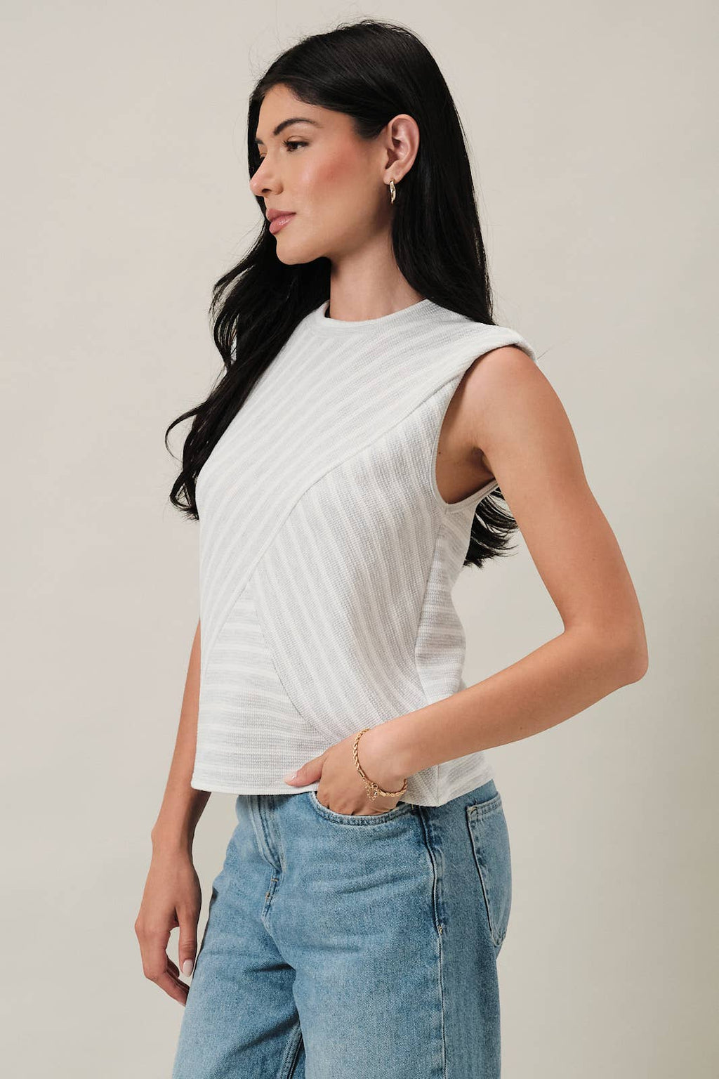 Light Grey Cream Stripe Top