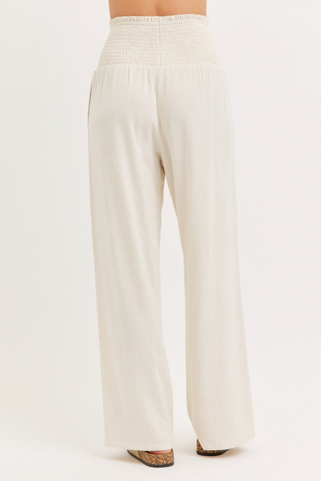 Smock Wasit Lined Blend Wide Leg High Rise Pants