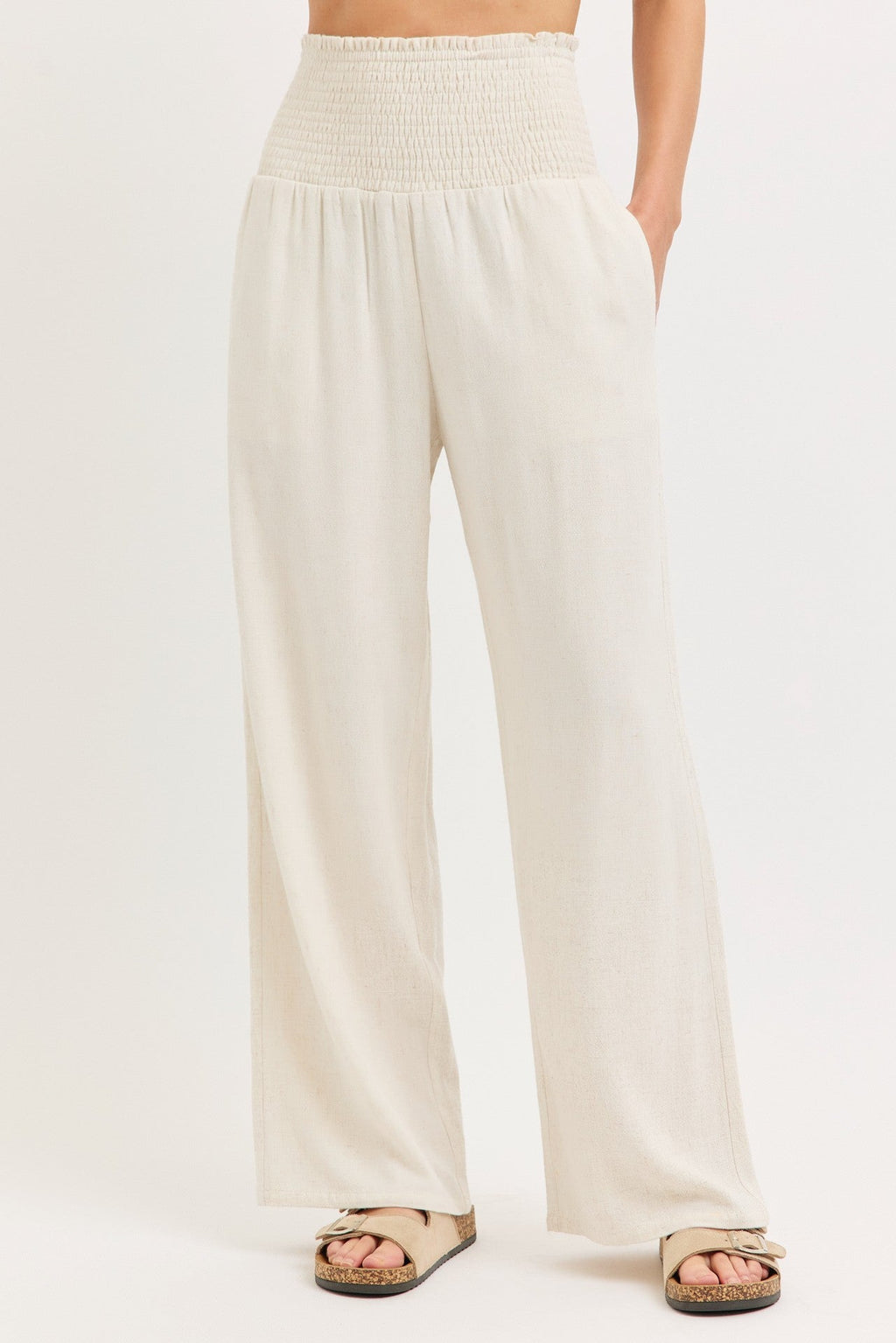 Smock Wasit Lined Blend Wide Leg High Rise Pants
