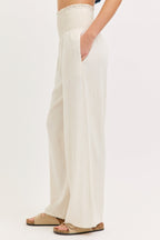 Smock Wasit Lined Blend Wide Leg High Rise Pants