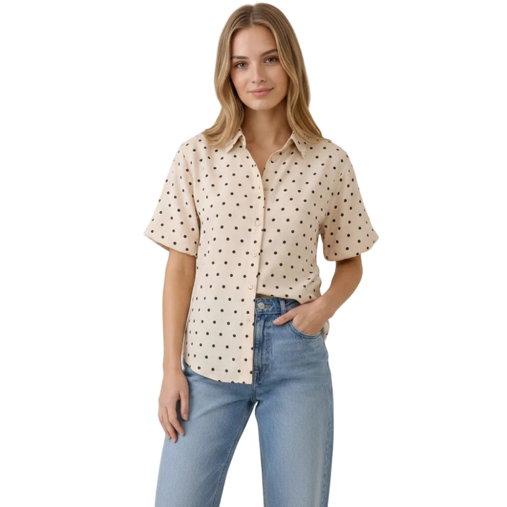 Polka Dot Bubble Sleeve Blouse