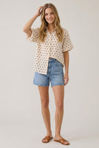Polka Dot Bubble Sleeve Blouse