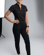 Women's High Waisted, Straight Leg Zip Scrub Pants - Black