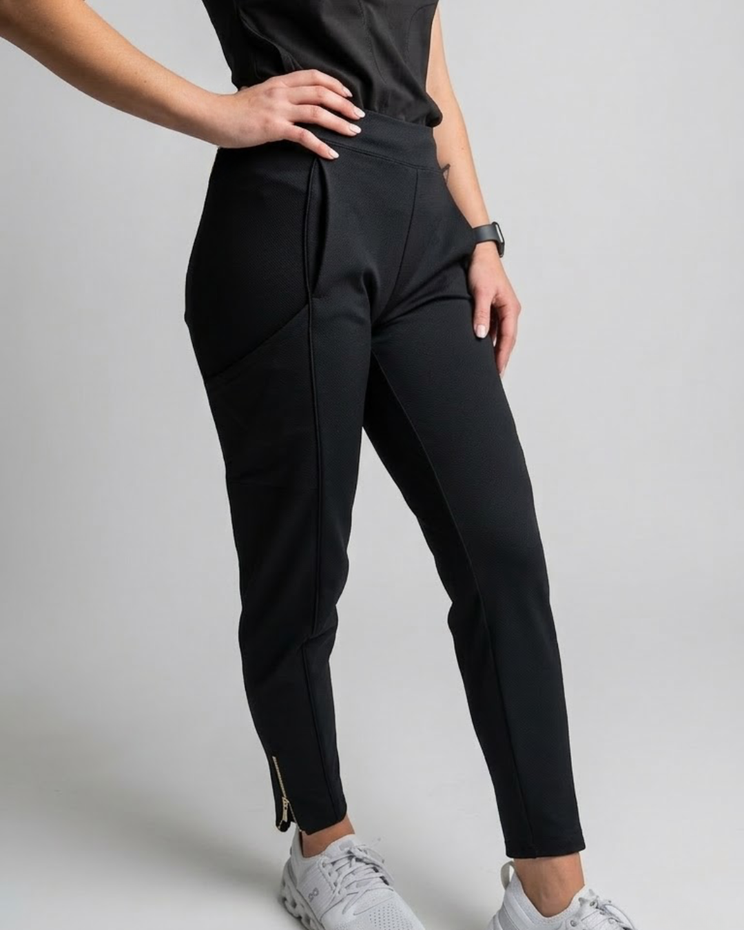 Women's High Waisted, Straight Leg Zip Scrub Pants - Black