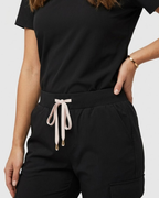 Women's Black Cargo Joggers - Pink Details