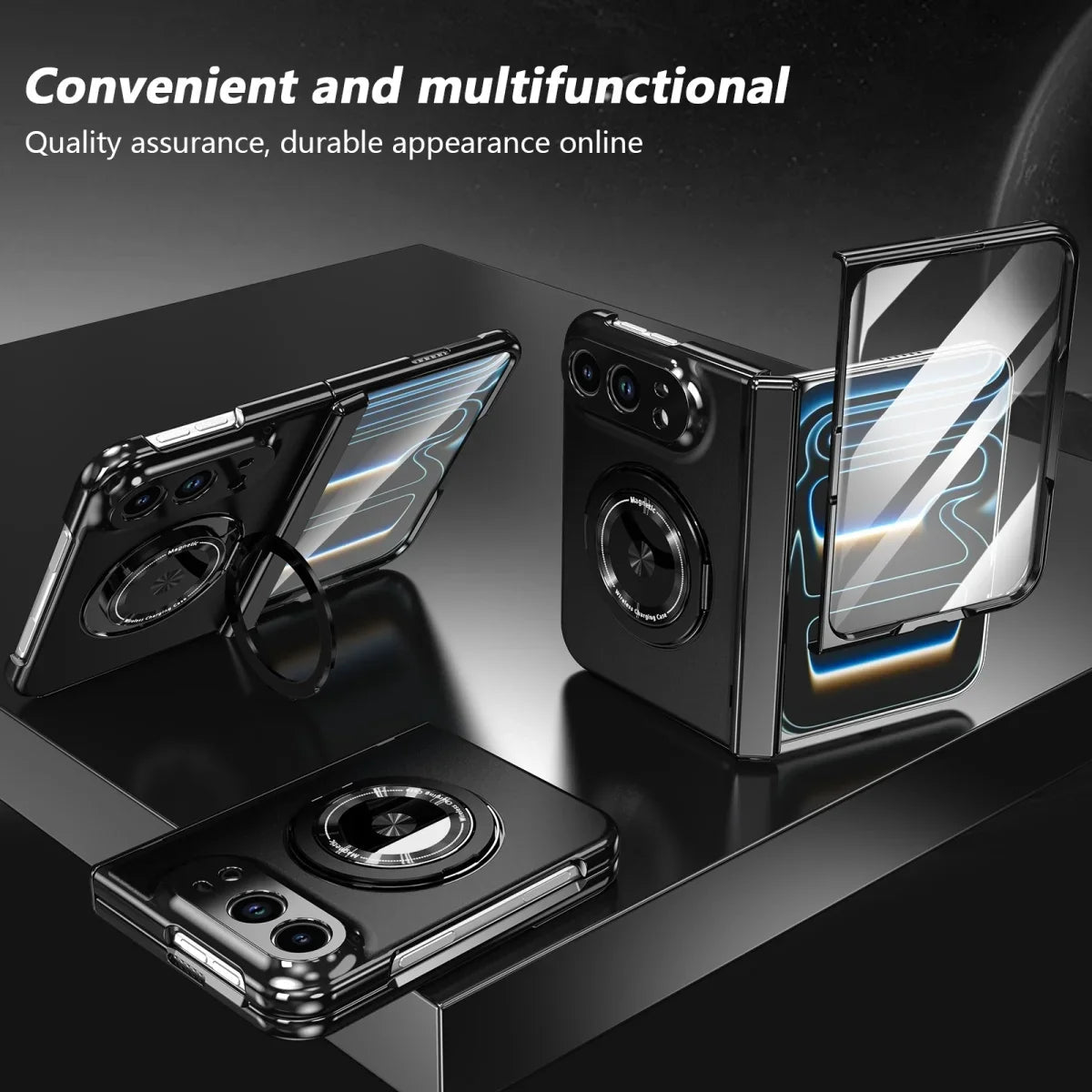 360 Rotatable Stand Magnetic Wireless Charging Phone Case for IPhone Duo Fold Tempered Glass Film Hinge Protective Cover - Pendo Store