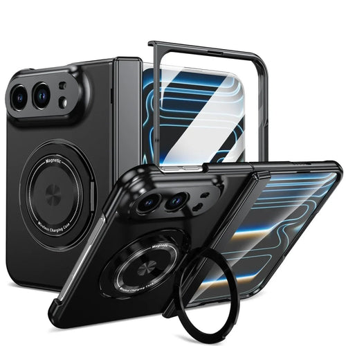 360 Rotatable Stand Magnetic Wireless Charging Phone Case for IPhone Duo Fold Tempered Glass Film Hinge Protective Cover - Pendo Store