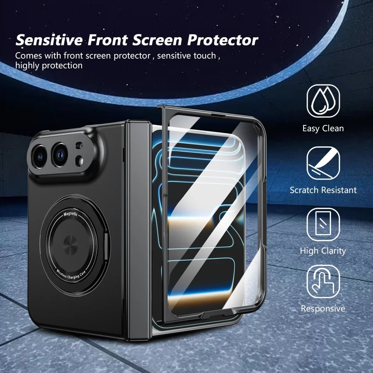 360 Rotatable Stand Magnetic Wireless Charging Phone Case for IPhone Duo Fold Tempered Glass Film Hinge Protective Cover - Pendo Store