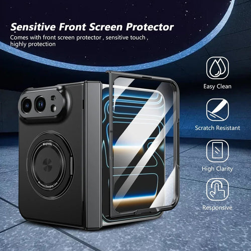 360 Rotatable Stand Magnetic Wireless Charging Phone Case for IPhone Duo Fold Tempered Glass Film Hinge Protective Cover - Pendo Store