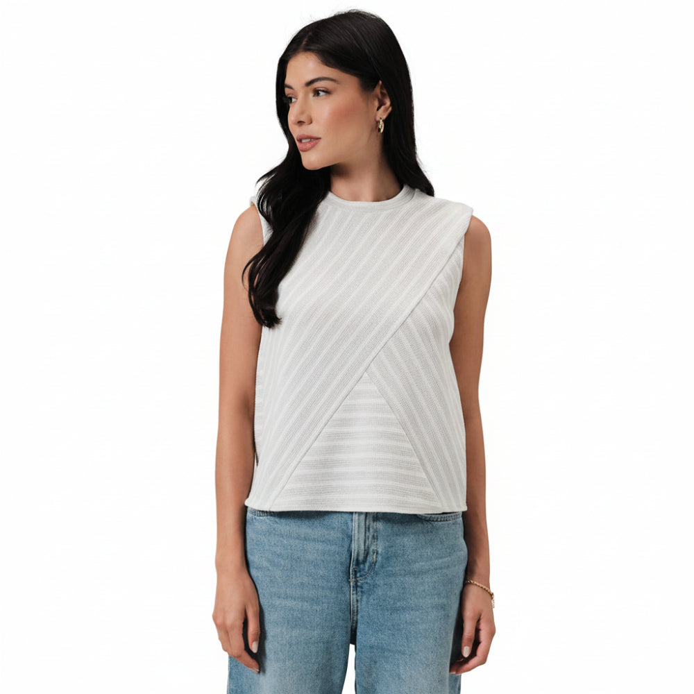 Light Grey Cream Stripe Top
