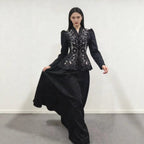 3D Floral Embroidered Peplum Top & Maxi Skirt Set(MS468)