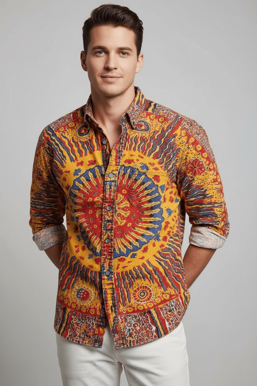 3D Printed Men's Colorful Gradient Collar Long Sleeved Casual Shirt - Pendo Store