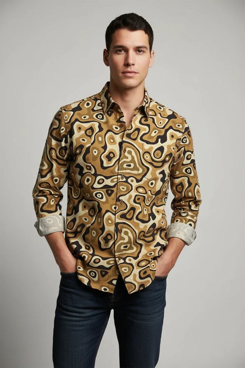 3D Printed Men's Colorful Gradient Collar Long Sleeved Casual Shirt - Pendo Store