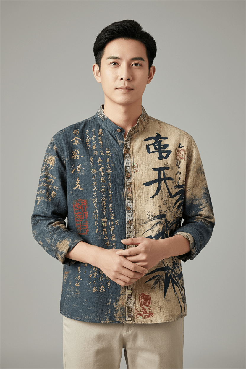 3D Printed Men's Colorful Gradient Collar Long Sleeved Casual Shirt - Pendo Store