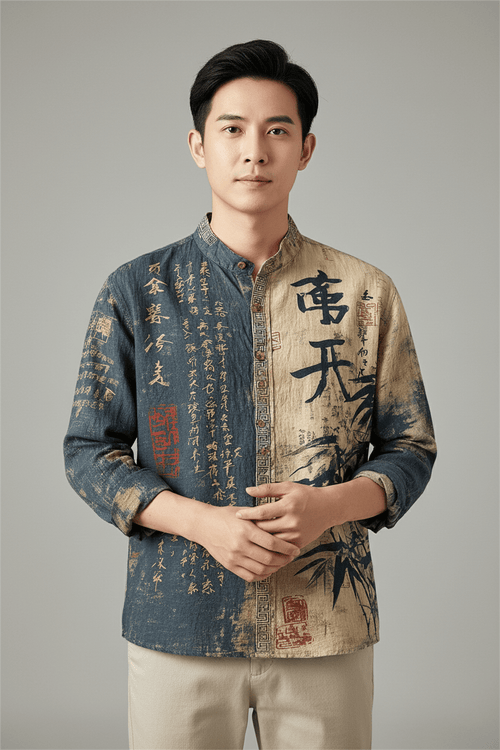 3D Printed Men's Colorful Gradient Collar Long Sleeved Casual Shirt - Pendo Store