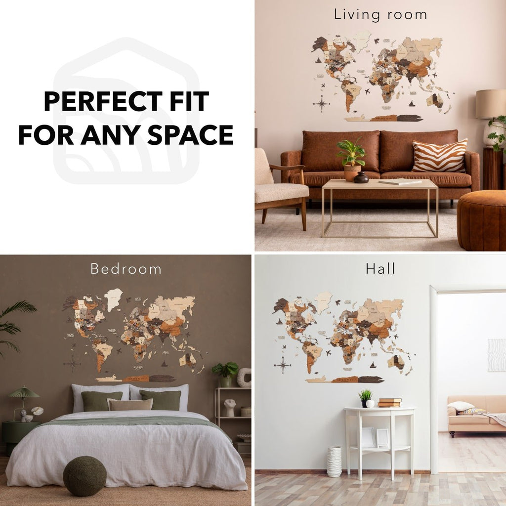 3D Wooden World Map Multicolor - Pendo Store