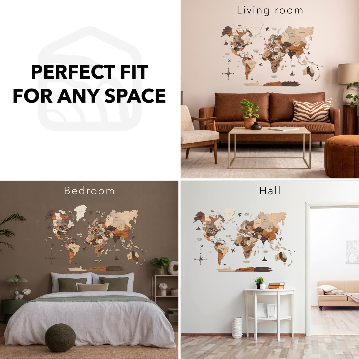 3D Wooden World Map Multicolor - Pendo Store
