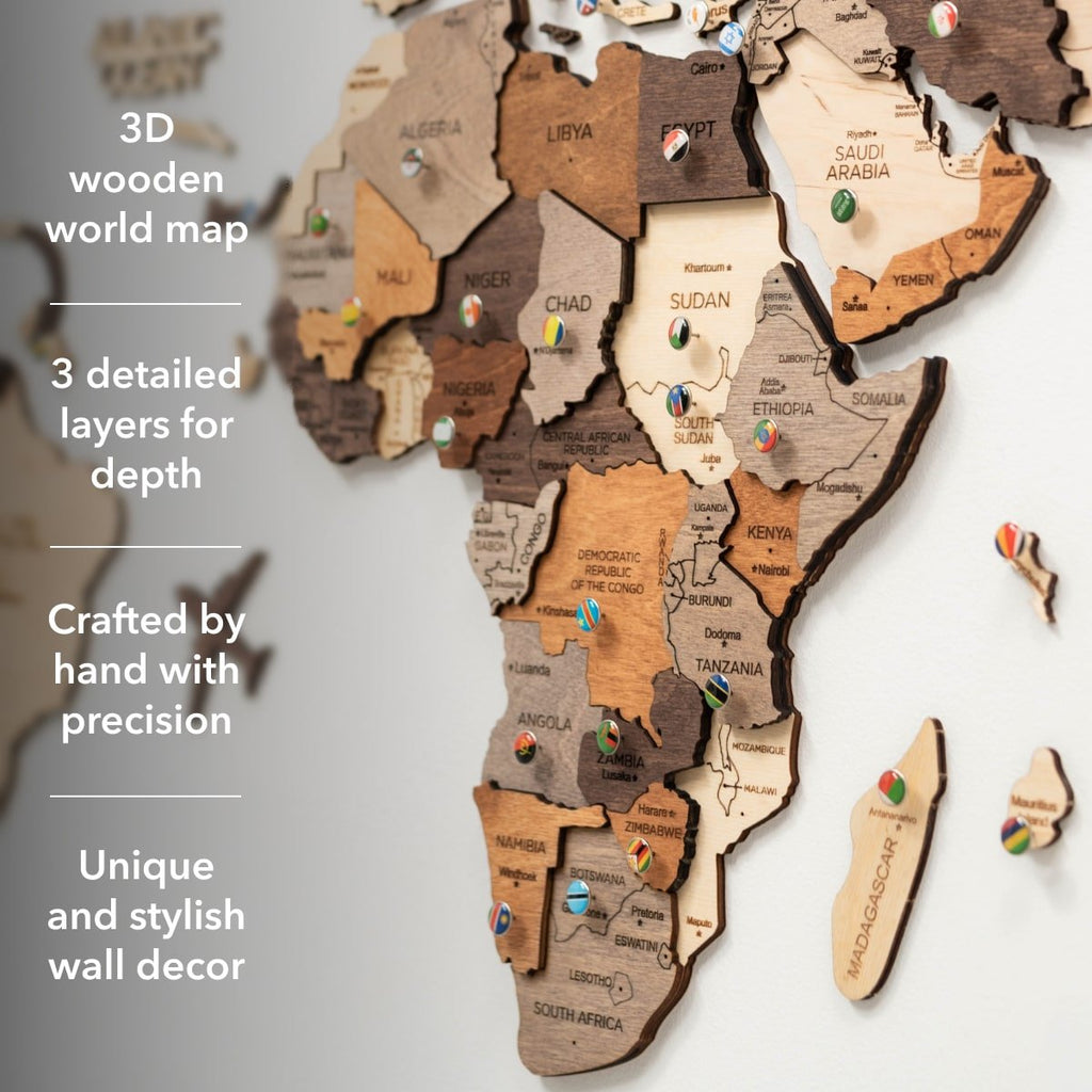 3D Wooden World Map Multicolor - Pendo Store