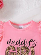 Children's Headband Letter Ruffle Sleeve Top and Shorts 3-Piece Set