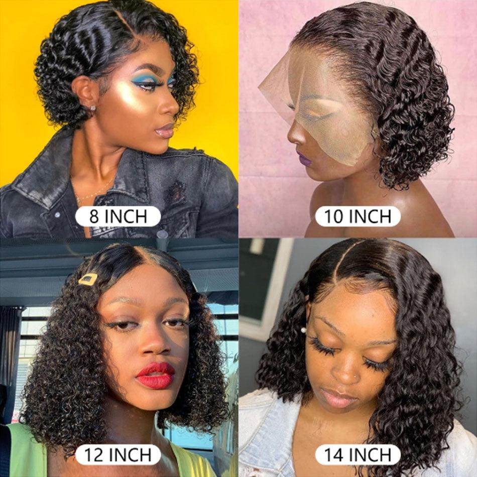 4X4 Water Wave Short Bob Wig 8-12Inches Best Human Hair Wigs For Black Woman Brazilian Pre Plucked Baby Hairs Jerry Curl Wigs Wigs For Black Women Gifts for Girlfriends - Pendo Store