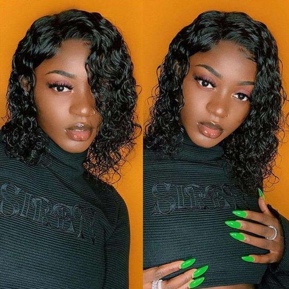 4X4 Water Wave Short Bob Wig 8-12Inches Best Human Hair Wigs For Black Woman Brazilian Pre Plucked Baby Hairs Jerry Curl Wigs Wigs For Black Women Gifts for Girlfriends - Pendo Store