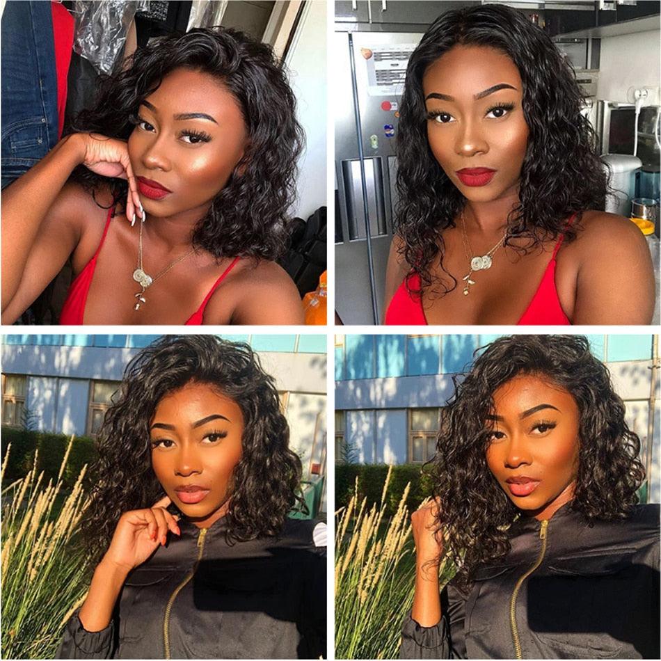 4X4 Water Wave Short Bob Wig 8-12Inches Best Human Hair Wigs For Black Woman Brazilian Pre Plucked Baby Hairs Jerry Curl Wigs Wigs For Black Women Gifts for Girlfriends - Pendo Store