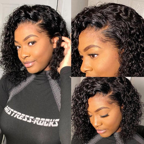 4X4 Water Wave Short Bob Wig 8-12Inches Best Human Hair Wigs For Black Woman Brazilian Pre Plucked Baby Hairs Jerry Curl Wigs Wigs For Black Women Gifts for Girlfriends - Pendo Store