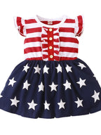 Striped & Stars Ruffled Round Neck Cap Sleeve Dress