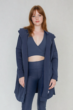 Cozy Comfort Longline Zip Hoodie - Teal Navy