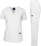 Medical Scrubs Set Unisex - V-Neck Top and Elastic Waist Pants Uniform for Healthcare Workers