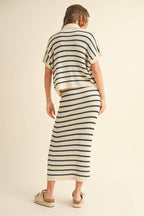 Navy Stripe Collared Short Sleeve Top
