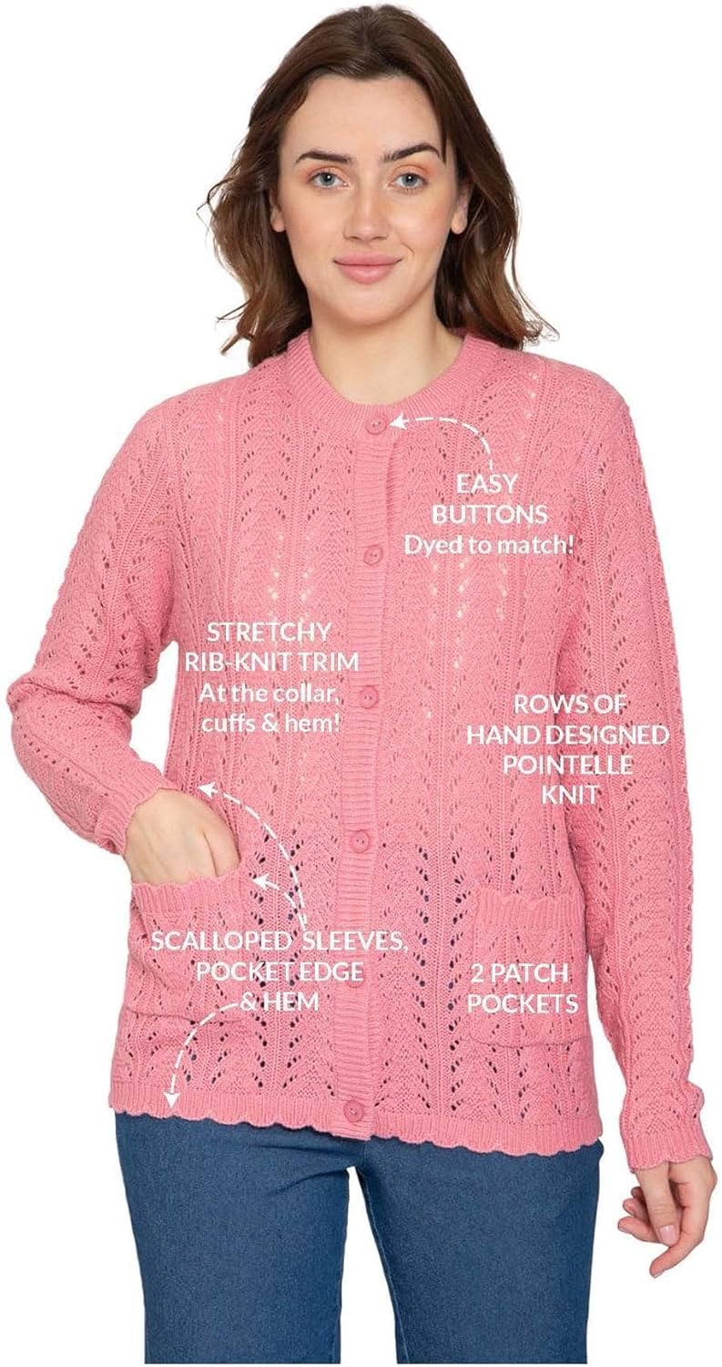 Crochet Pointelle Button Front Cardigan