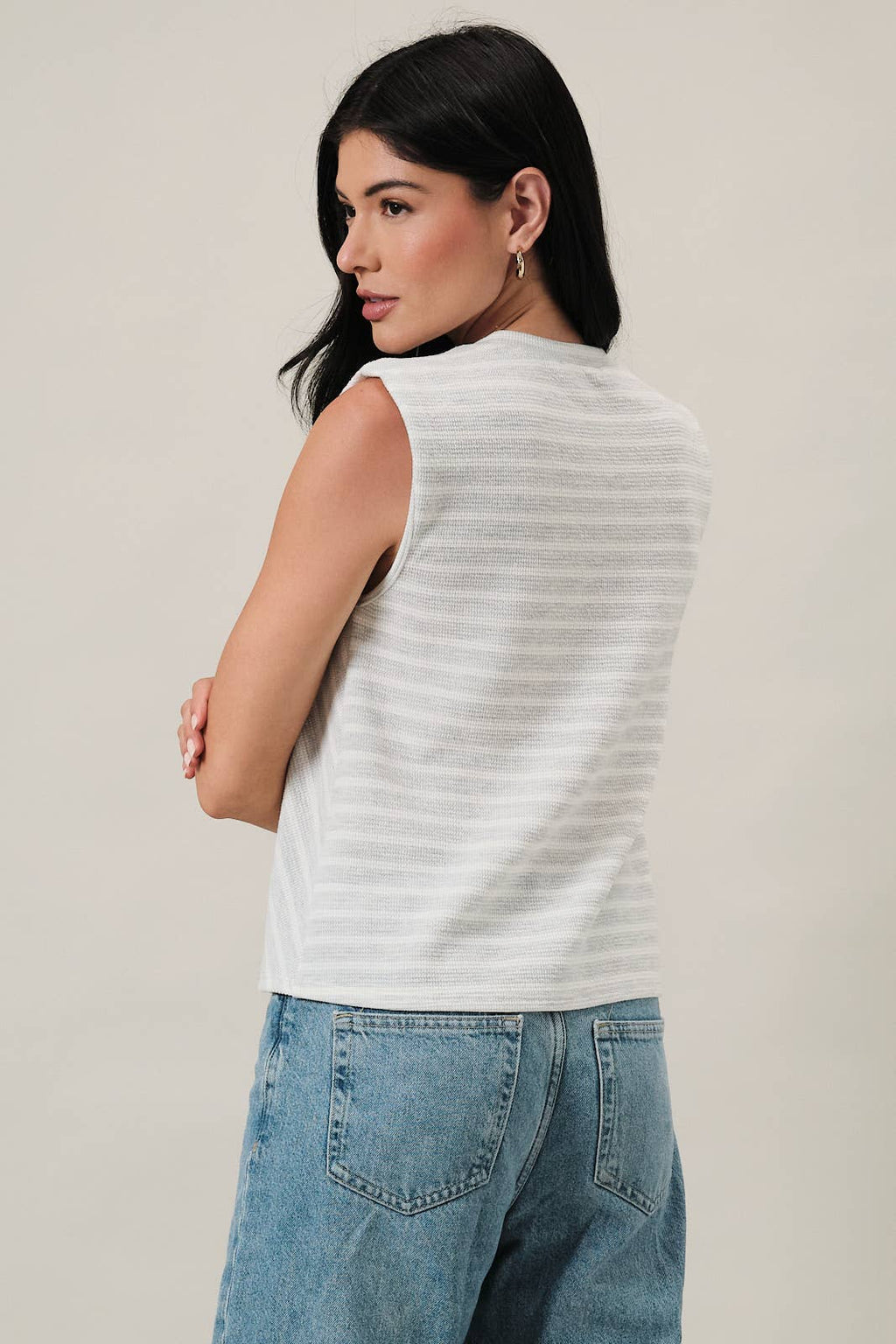 Light Grey Cream Stripe Top