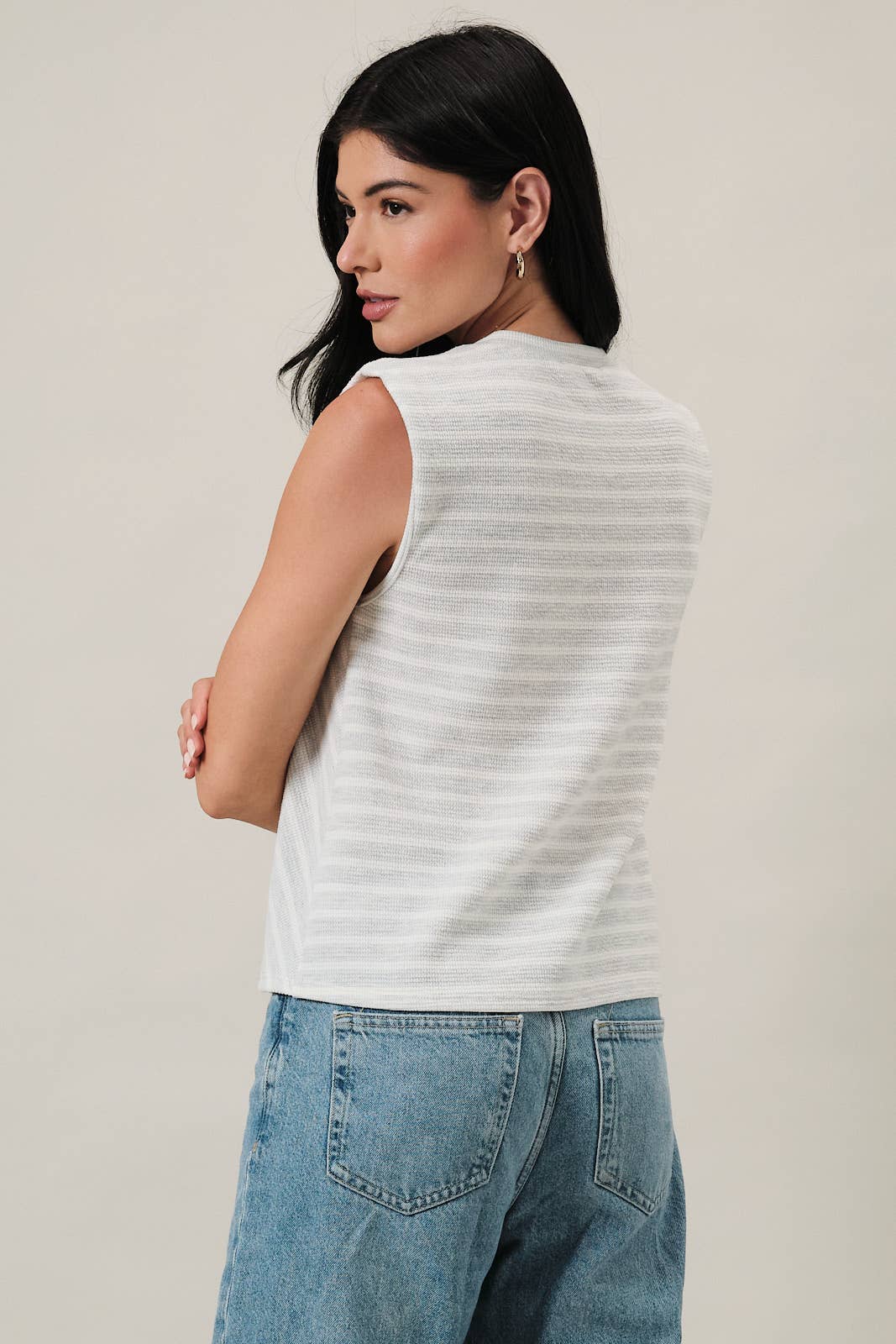 Light Grey Cream Stripe Top