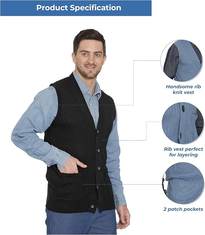 Rib Knit Button Front Sweater Vest