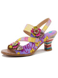Handmade Leather Colored Stripe Heel Comfy Sandals