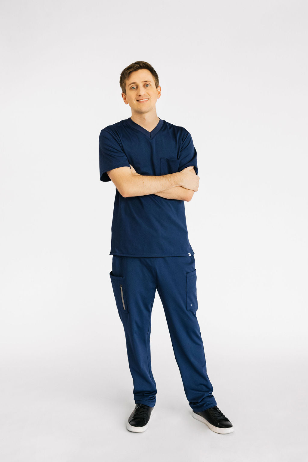 Men's Navy Blue V-Neck Scrub Top