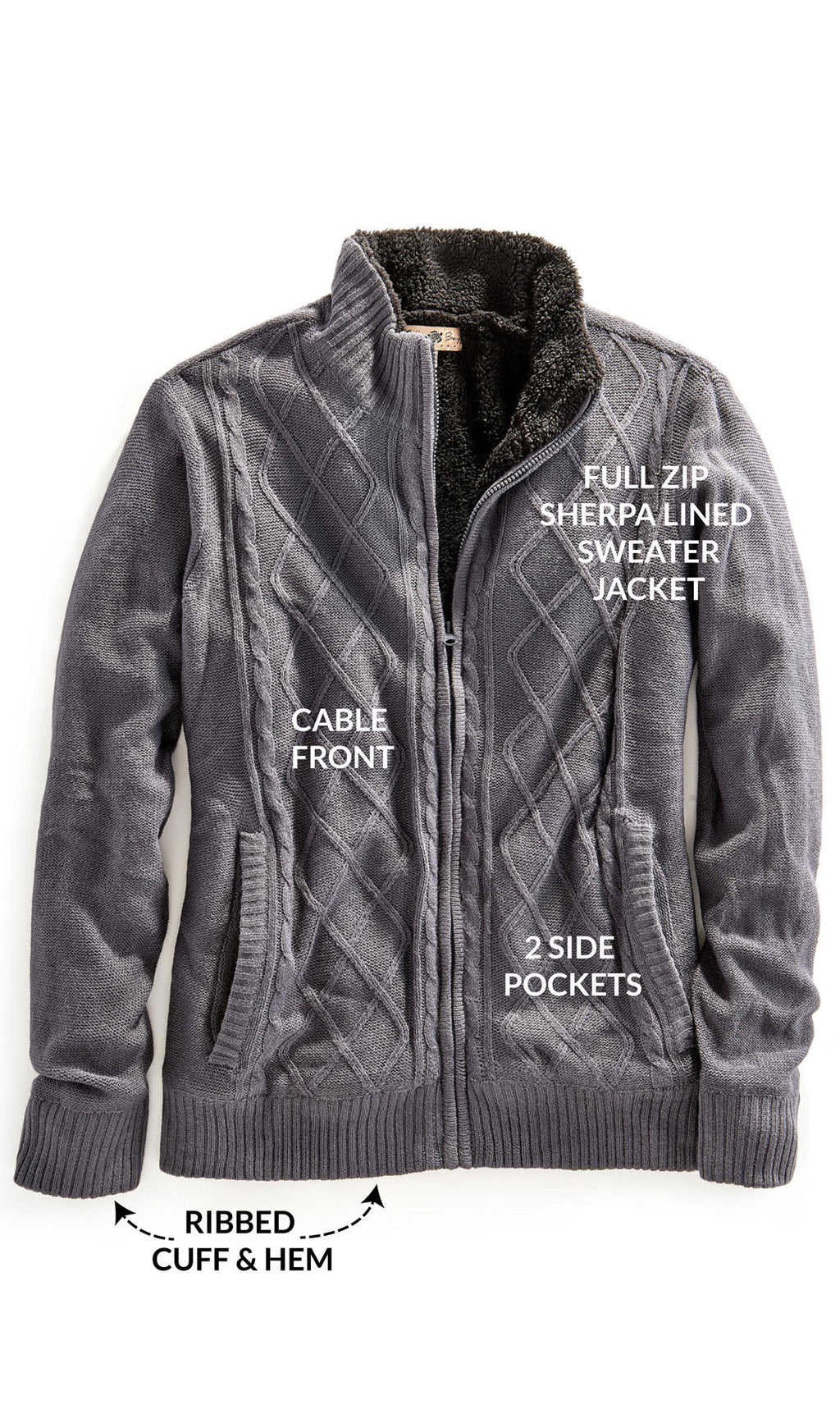 Sherpa Lined Fleece Sweater Jacket