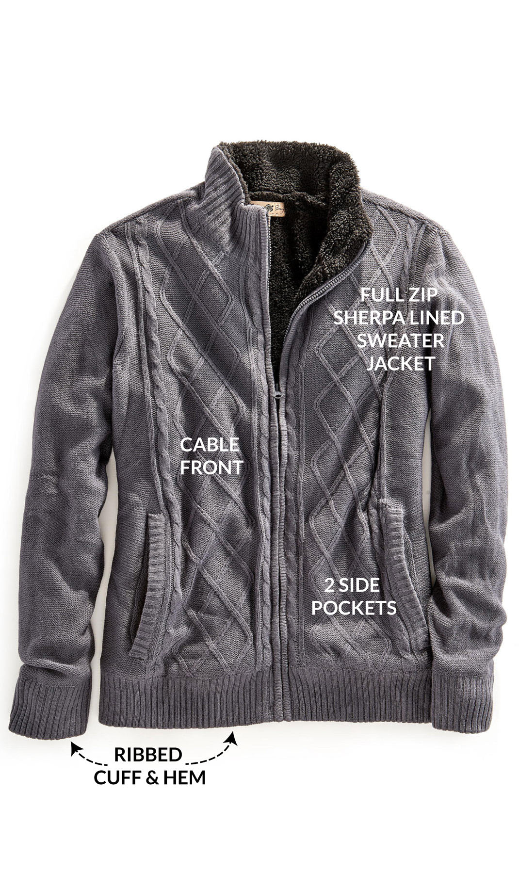 Sherpa Lined Fleece Sweater Jacket
