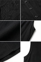 Sakkas Maya Midi Floral Embroidered Sleeveless Button Up Rayon Dress
