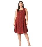 Sakkas Maya Midi Floral Embroidered Sleeveless Button Up Rayon Dress