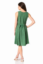 Sakkas Maya Midi Floral Embroidered Sleeveless Button Up Rayon Dress