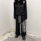 Market Crash Streetwear Double Waisted Sweatpants Wide Leg French Terry 420GSM Black Cotton