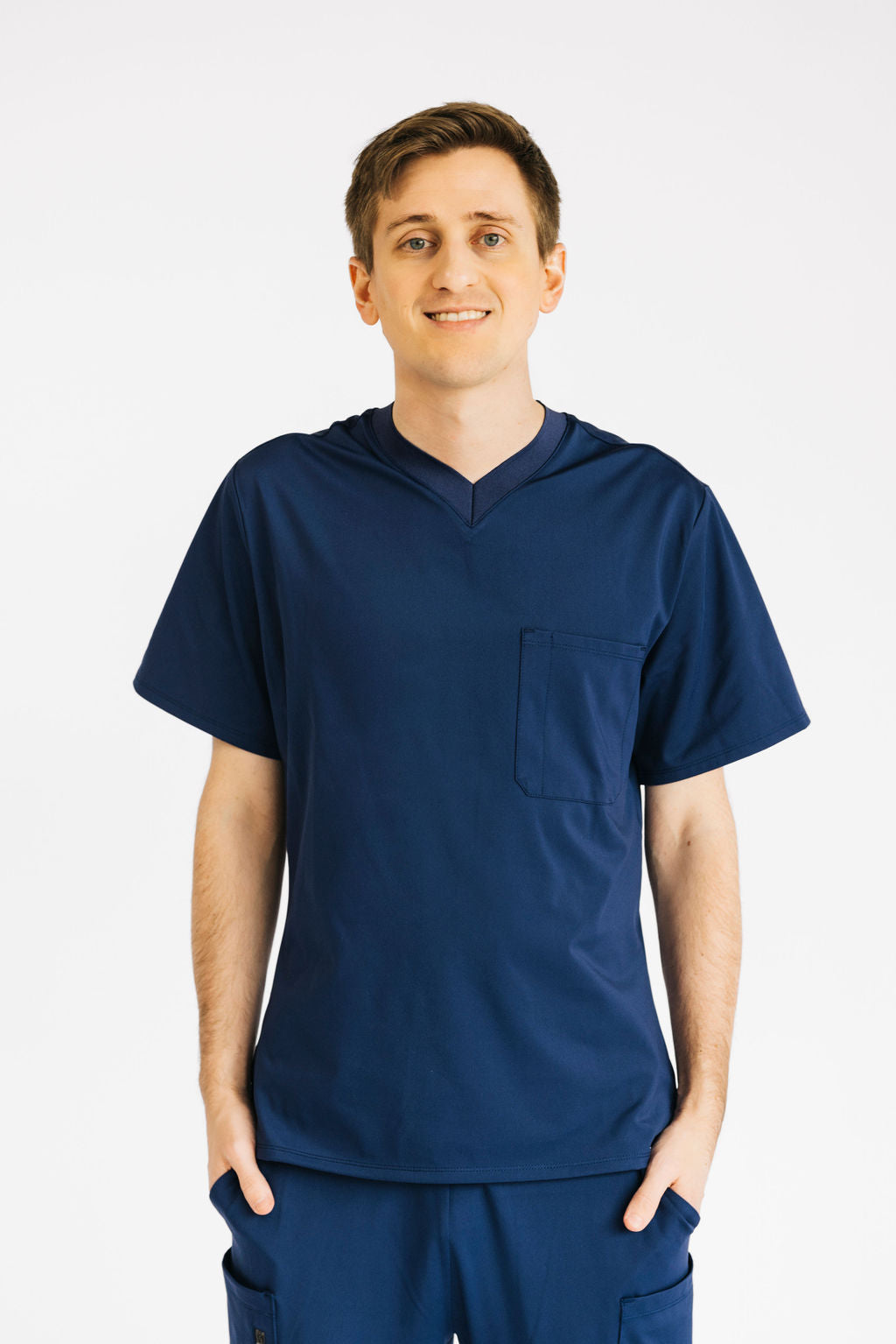 Men's Navy Blue V-Neck Scrub Top